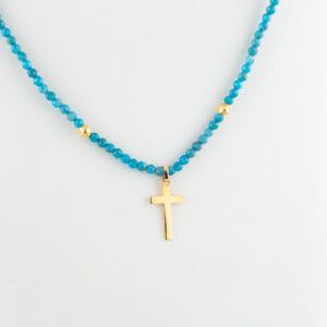 GARGANTILLA DE APATITE 2MM CON DIJE CRUZ Y BOLITAS