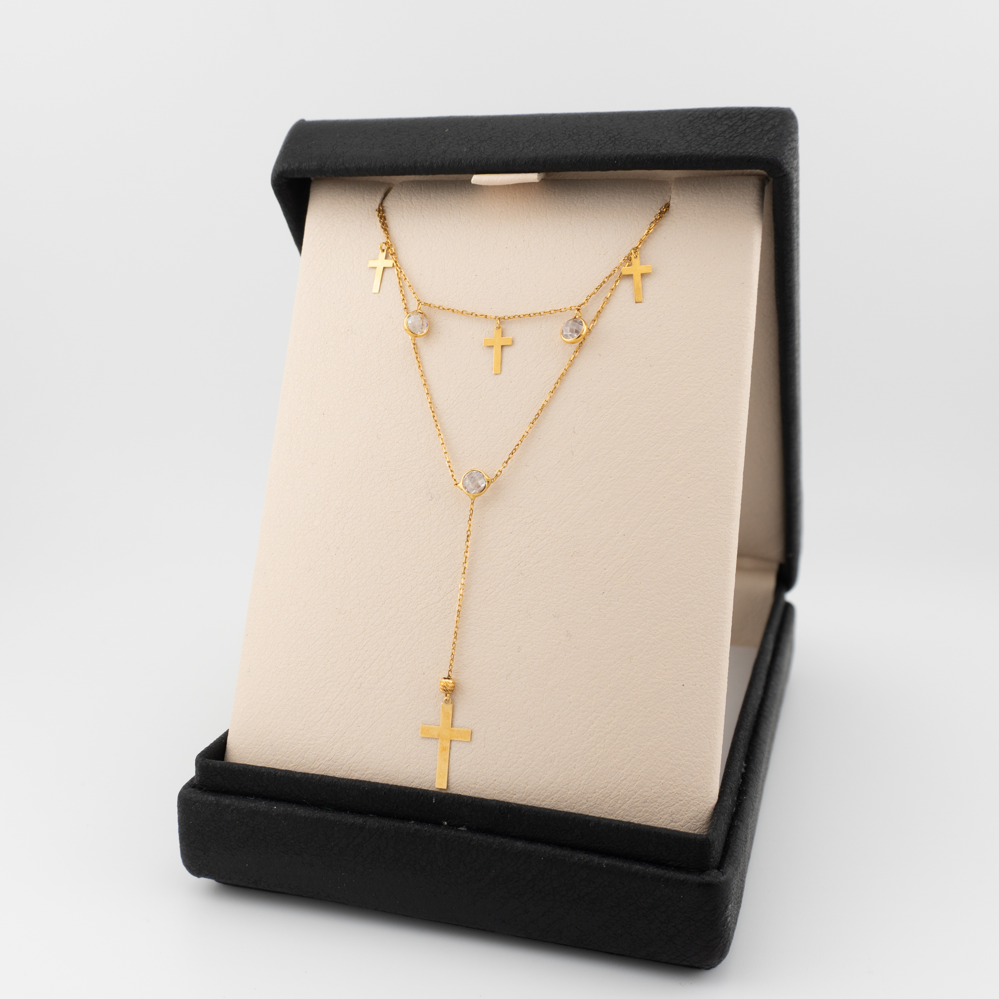 Gargantilla doble cadena con cruces y cristal - Imagen 2