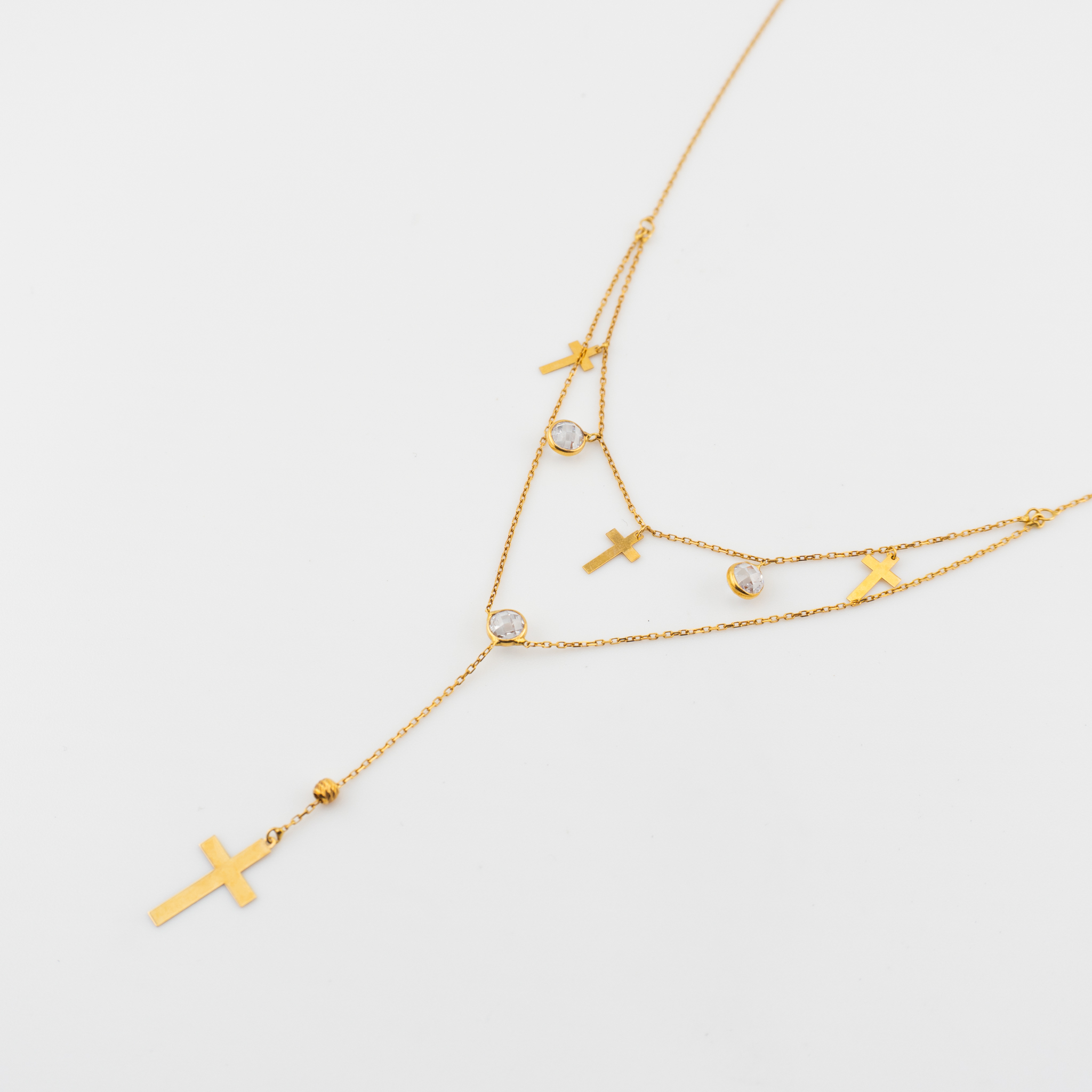 Gargantilla doble cadena con cruces y cristal
